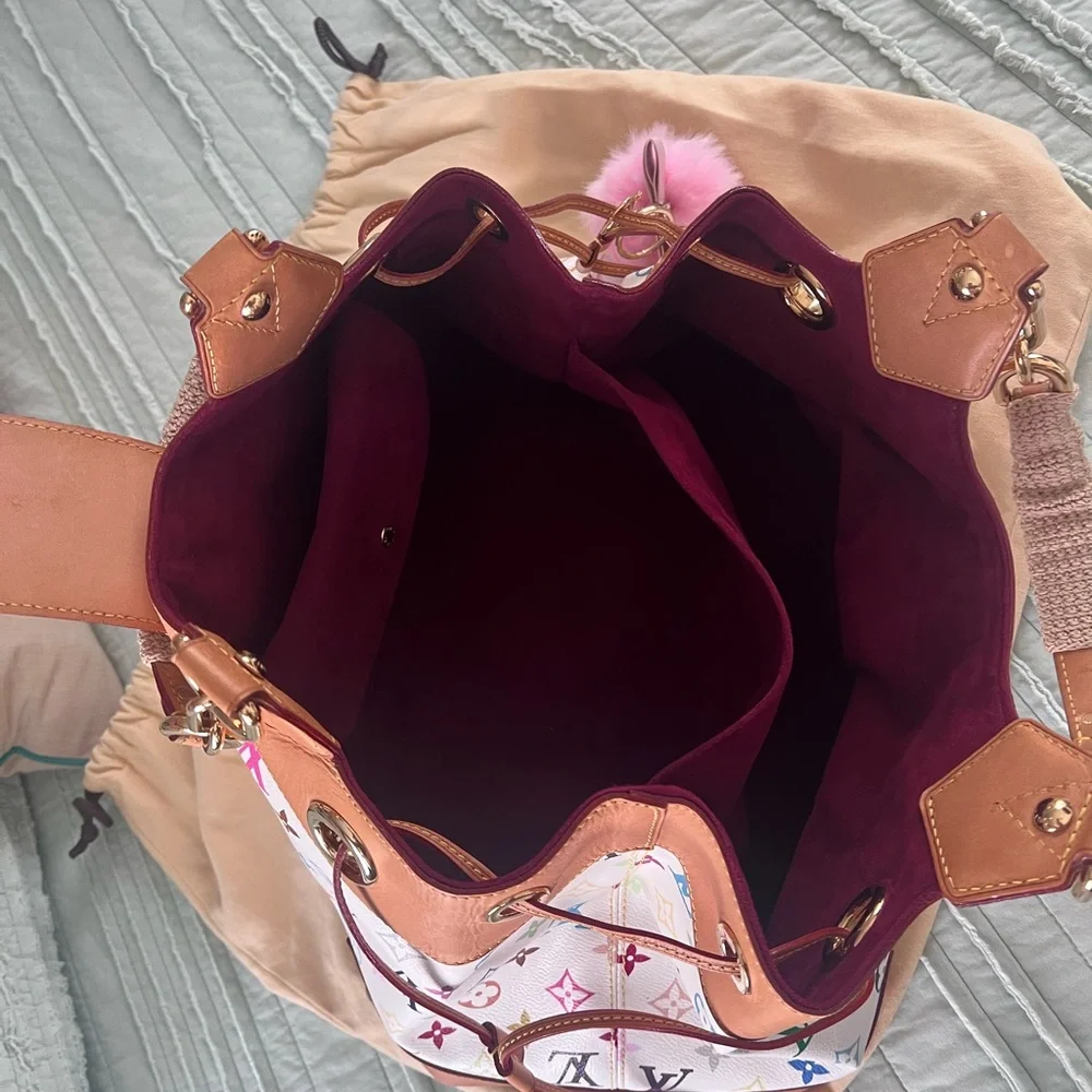 Louis Vuitton White Multicolor Monogram Canvas Shoulder Bag with Tan Trim - Picture 3 of 16